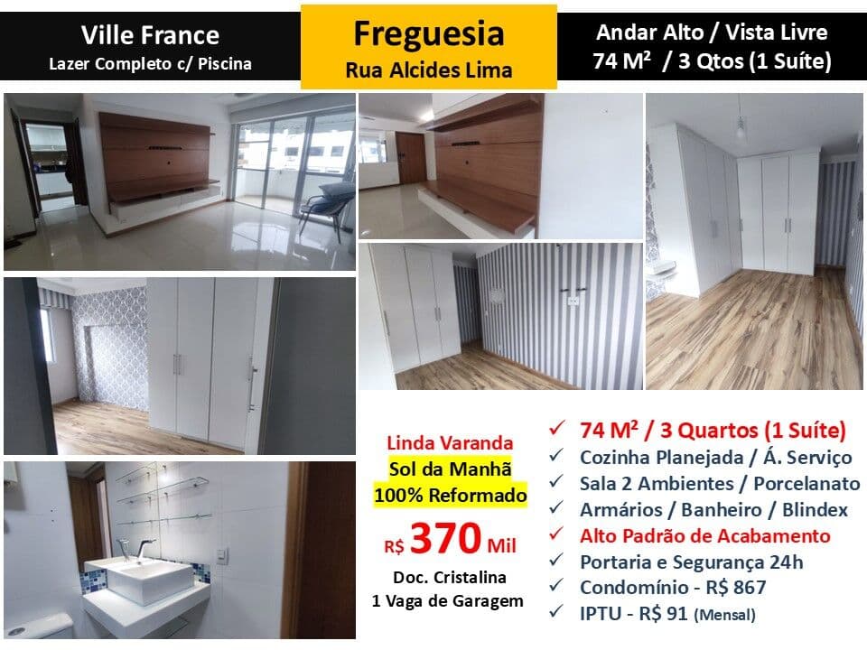 Apto JPA Freguesia Ville France 74M²