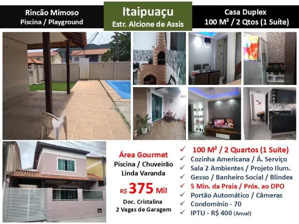 Casa Itaipuaçu Rincão Mimoso 100M²