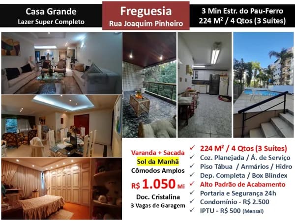 Apto JPA Freguesia Joaquim Pinheiro Casa Grande 224M²