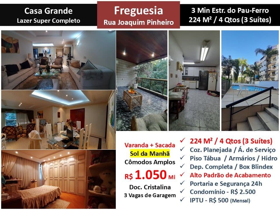 Apto JPA Freguesia Joaquim Pinheiro Casa Grande 224M²