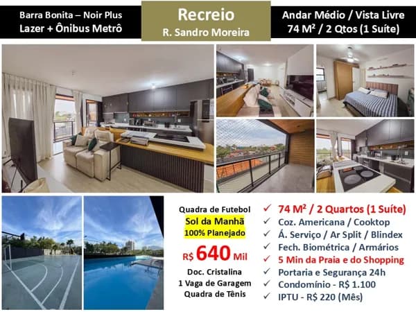 Apto Recreio Barra Bonita Noir Plus 74M²
