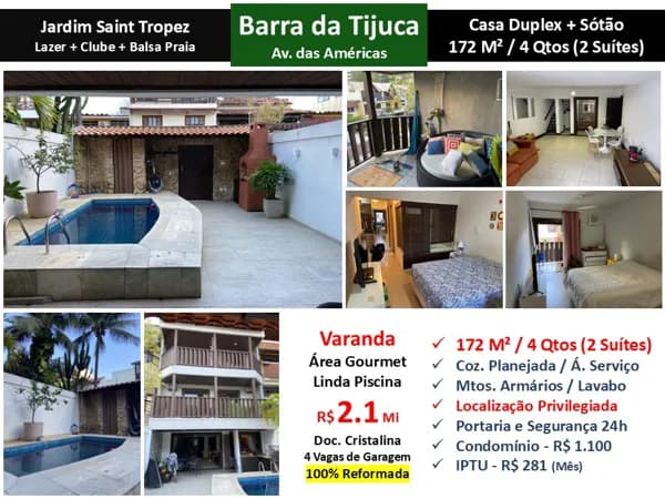 Casa Barra da Tijuca ABM Jardim Saint Tropez 172M²