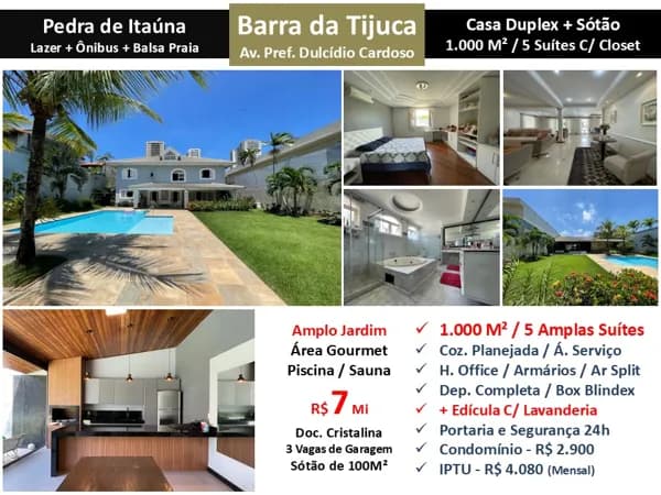 Casa Barra da Tijuca Pedra de Itaúna 1000M²