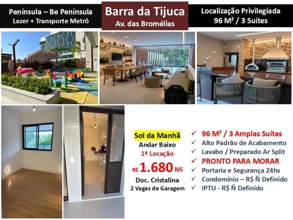 Apto Barra da Tijuca Peninsula Be Peninsula 96M²