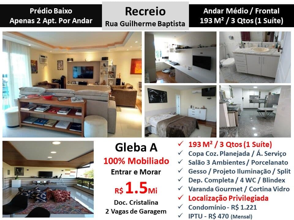 Apto Recreio Gleba A Guilherme Baptista 193M²