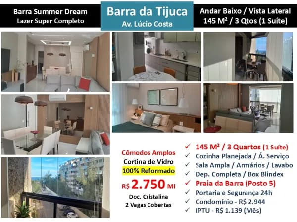 Apto Barra da Tijuca Praia Summer Dream 145M²