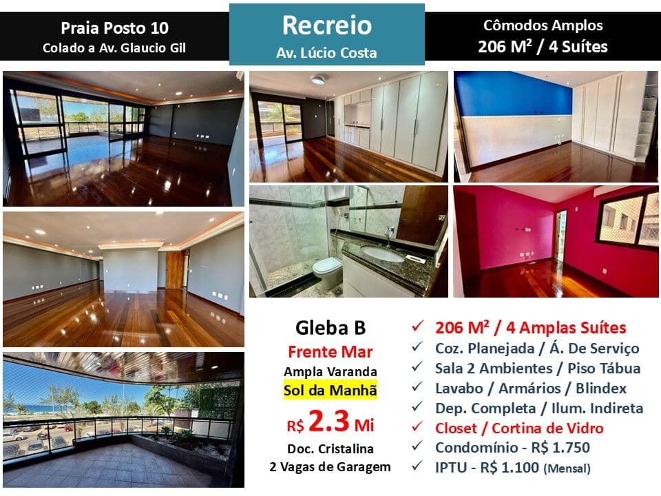 Apto Recreio Praia Lucio Costa 206M²