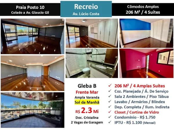 Apto Recreio Praia Lucio Costa 206M²