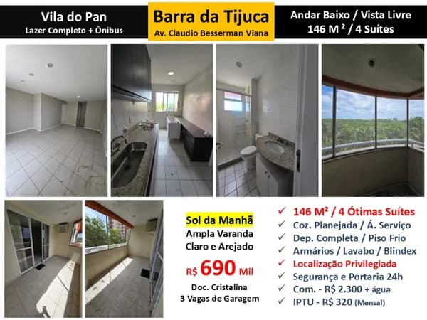 Apto Barra da Tijuca Vila do Pan 146M²