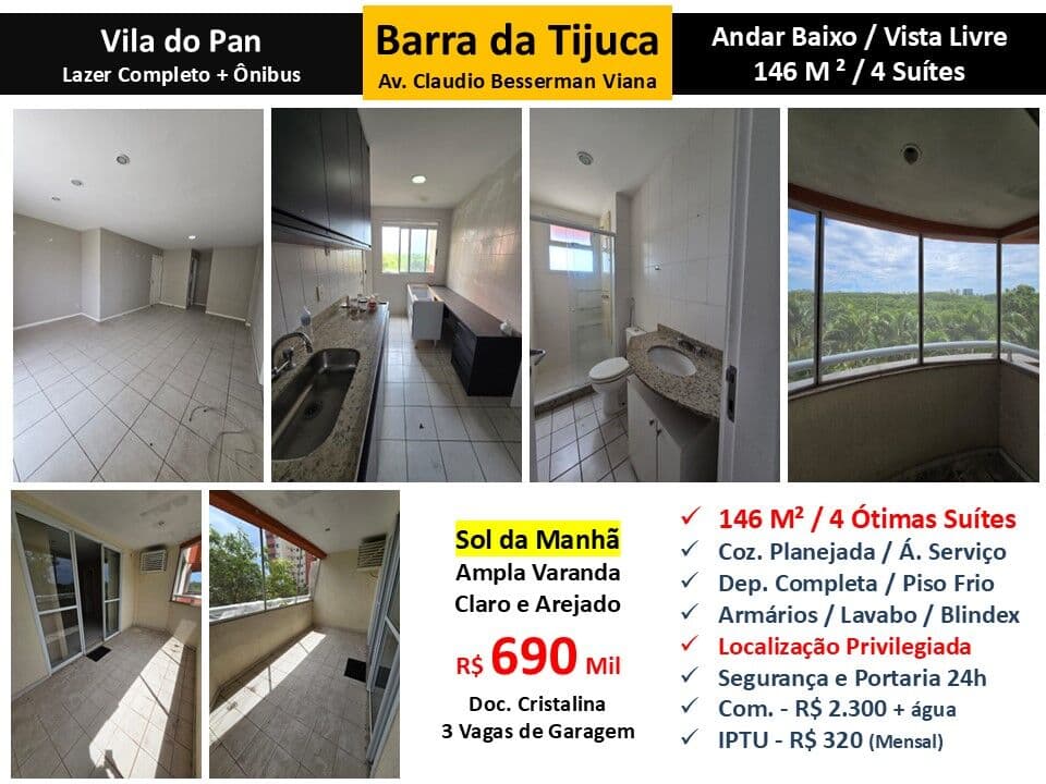 Apto Barra da Tijuca Vila do Pan 146M²