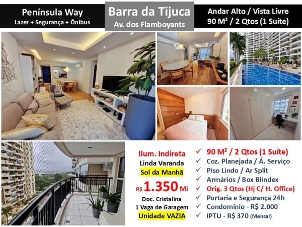 Apto Barra da Tijuca Peninsula Way 90M²