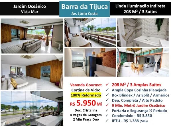 Apto Barra da Tijuca Praia JO Lúcio Costa 208M²
