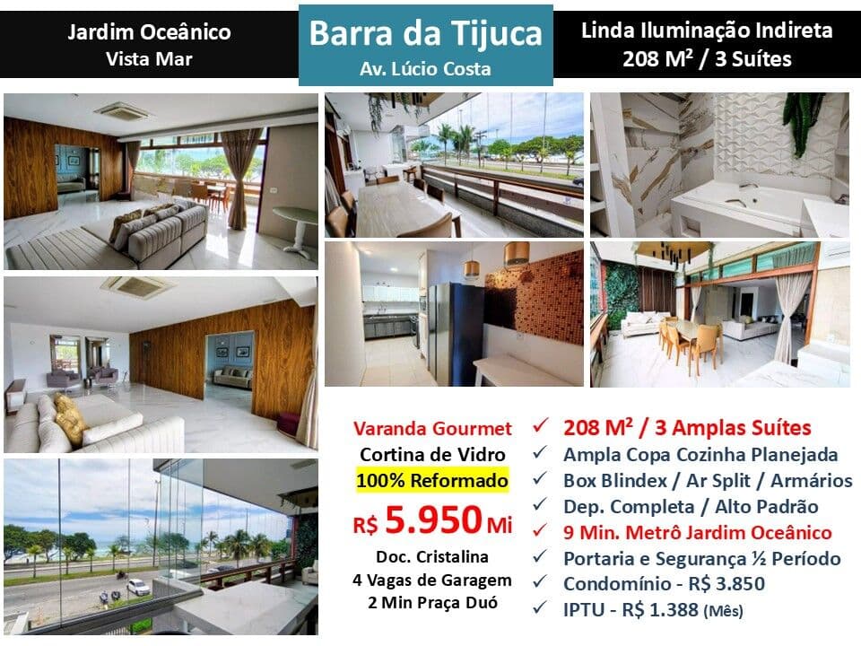 Apto Barra da Tijuca Praia JO Lúcio Costa 208M²