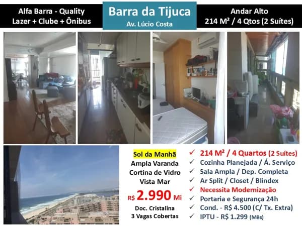 Apto Barra da Tijuca Praia Alfa Quality 214M²