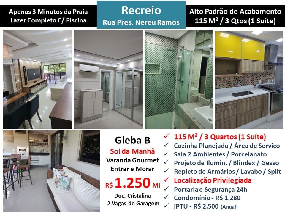 Apto Recreio Gleba B Praia Nereu Ramos 115M²