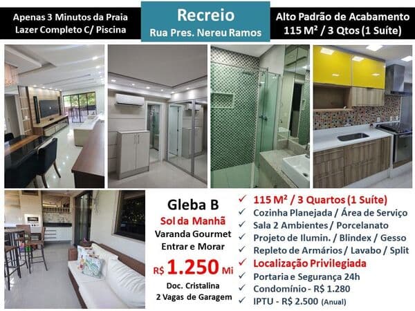 Apto Recreio Gleba B Praia Nereu Ramos 115M²