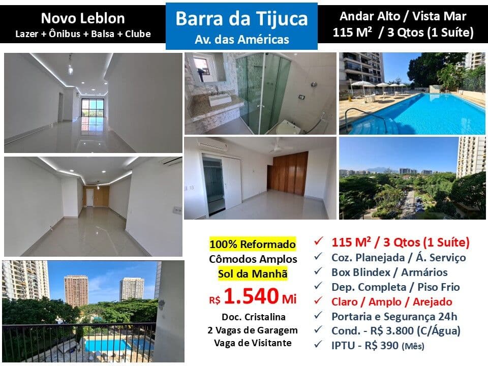 Apto Barra da Tijuca Novo Leblon 115M²