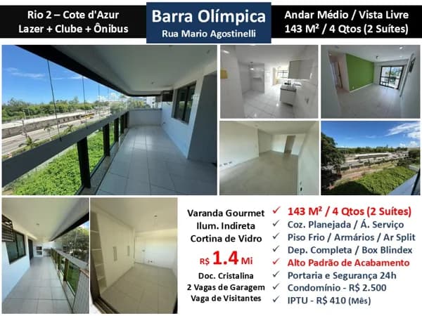 Apto Barra Olímpica Rio 2 Cotê D Azur 143M²