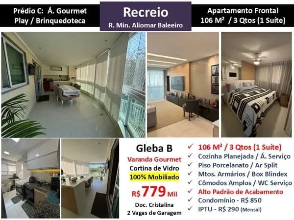 Apto Recreio Gleba B Min. Aliomar Baleeiro 106M²