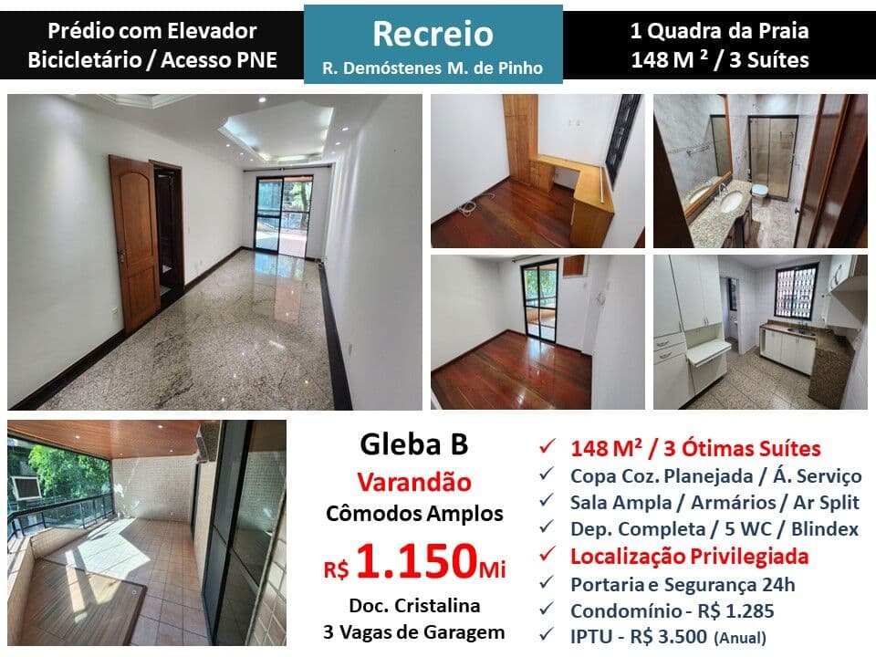 Apto Recreio Gleba B Praia Madureira Pinho 148M²