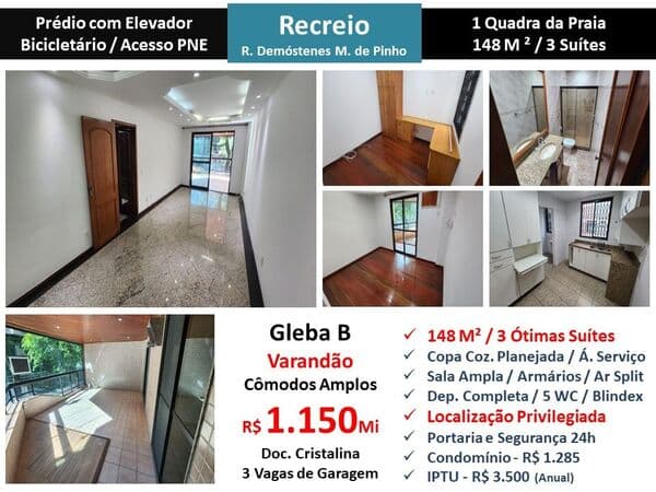 Apto Recreio Gleba B Praia Madureira Pinho 148M²