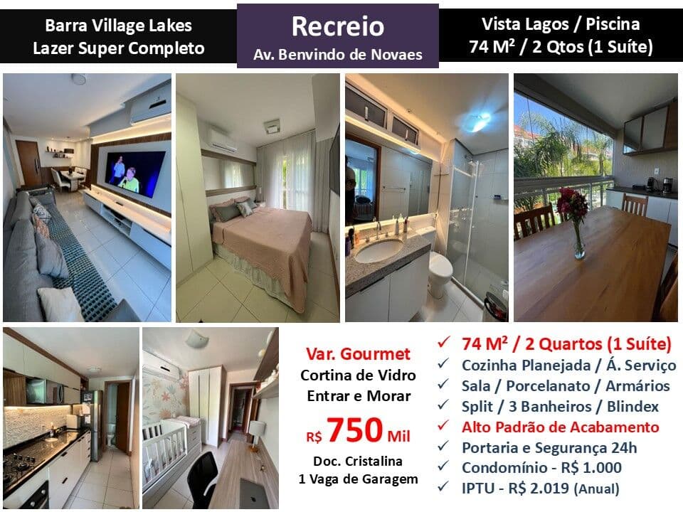 Apto Recreio Barra Village Lakes 74M² 4