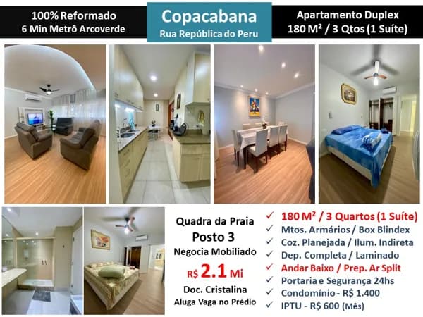 Apto Copacabana República do Peru 180M² 2