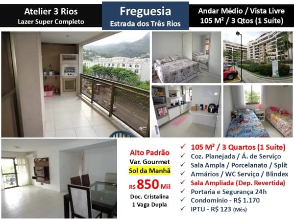 Apto JPA Freguesia Atelier 3 Rios 105M² 2