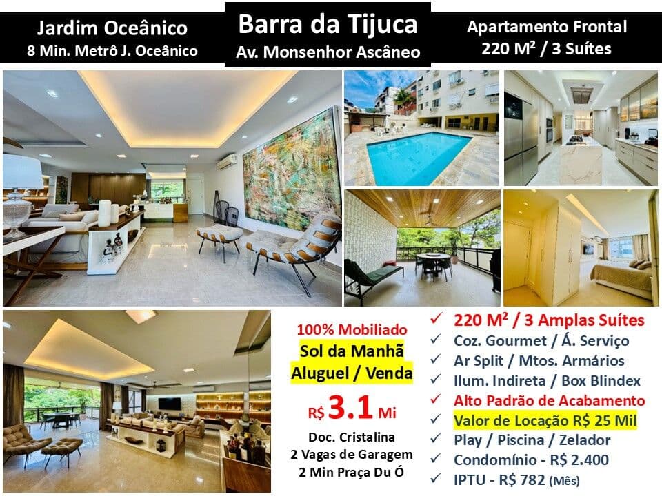 Apto Barra da Tijuca JO Monsenhor Ascâneo 220M²