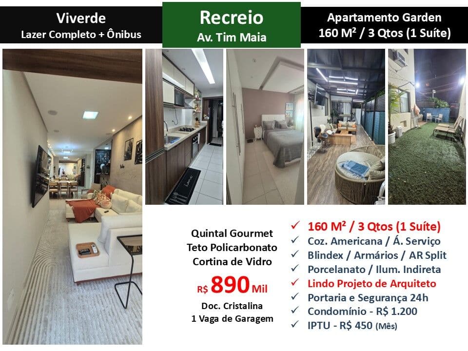 Apto Recreio Zico Viverde 160M² Garden