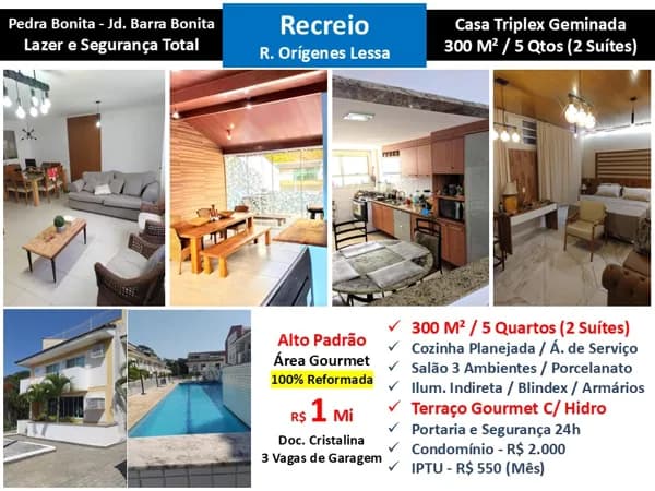 Casa Recreio Jd. Barra Bonita Pedra Bonita 300M²