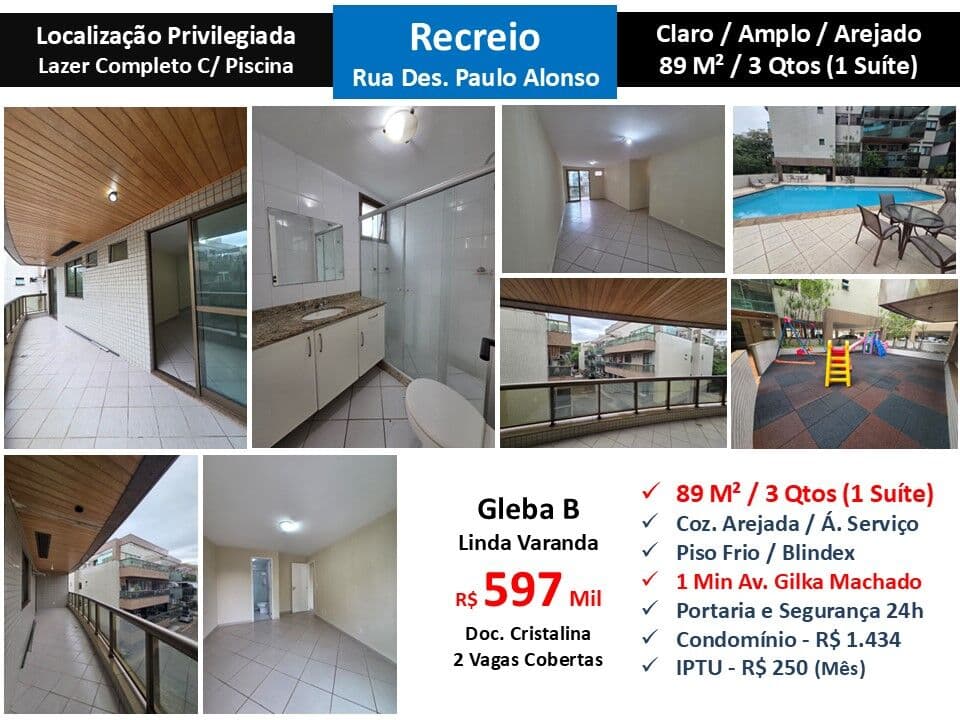Apto Recreio Gleba B Paulo Alonso 89M²