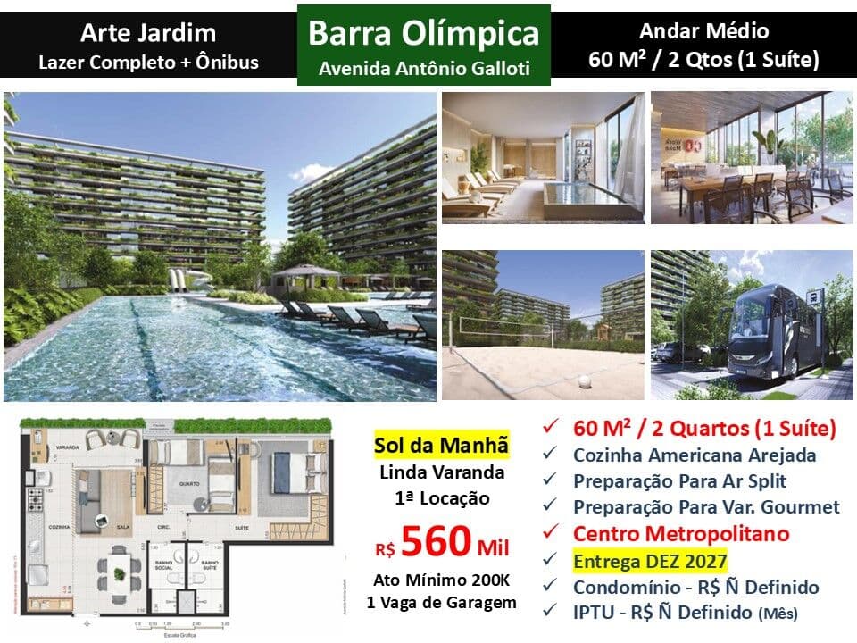 Apto Barra Olímpica Arte Jardim 60M²