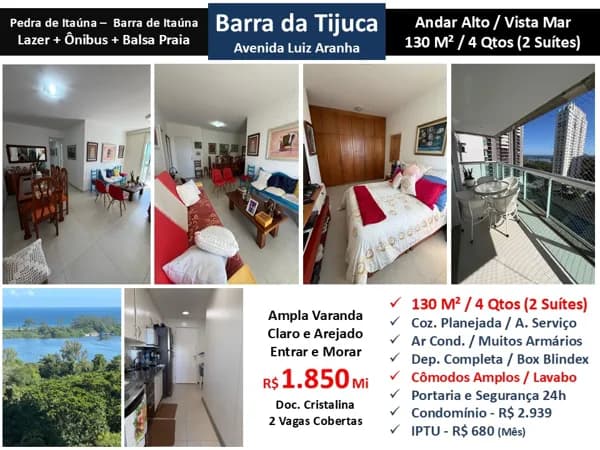 Apto Barra da Tijuca Pedra de Itaúna Barra de Itaúna 130M²