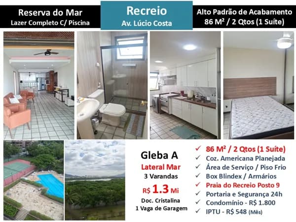 Apto Recreio Praia Reserva do Mar 86M²