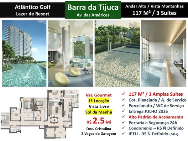 Apto Barra da Tijuca Atlântico Golf 117M²