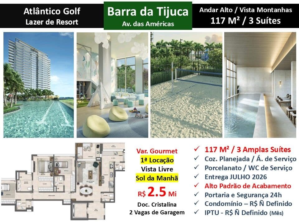 Apto Barra da Tijuca Atlântico Golf 117M²