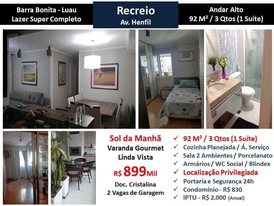 Apto Recreio Barra Bonita Luau 92M² 3