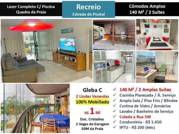 Apto Recreio Praia Estrada do Pontal 140M²