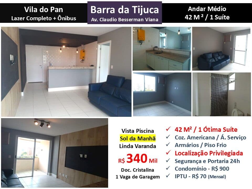 Apto Barra da Tijuca Vila do Pan 42M²
