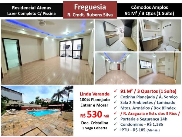 Apto JPA Freguesia Residencial Atenas 91M²