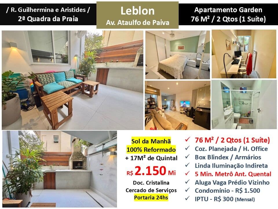Apto Leblon Ataulfo de Paiva 76M² Garden