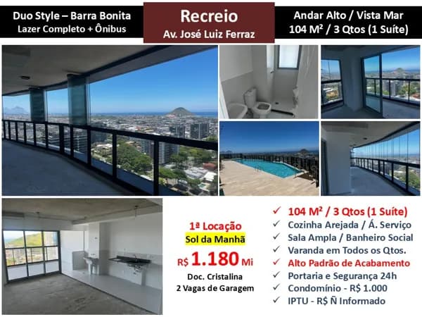 Apto Recreio Barra Bonita Duo Style 104M²