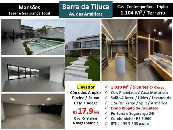 Casa Barra da Tijuca Mansões 1010M² a