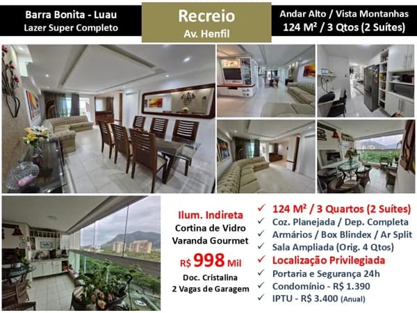 Apto Recreio Barra Bonita Luau 124M² 2
