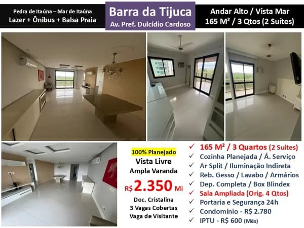 Apto Barra da Tijuca Pedra de Itaúna Mar de Itaúna 165M²