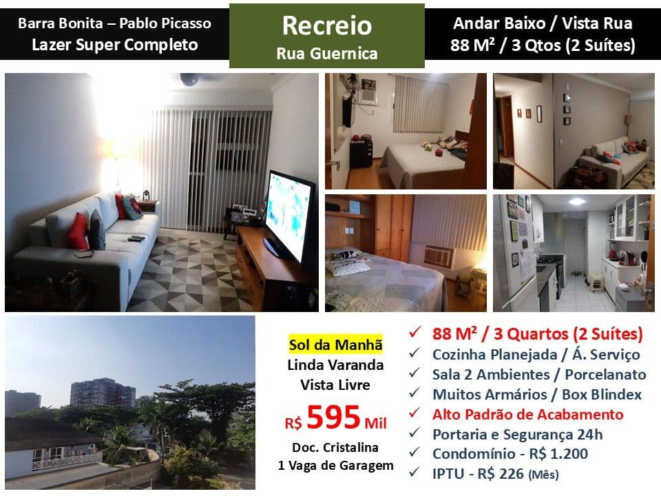 Apto Recreio Barra Bonita Pablo Picasso 88M²