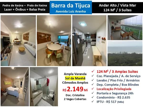 Apto Barra da Tijuca Pedra de Itauna Praia de Itauna 124M²
