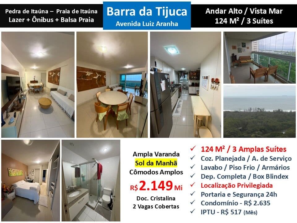 Apto Barra da Tijuca Pedra de Itauna Praia de Itauna 124M²