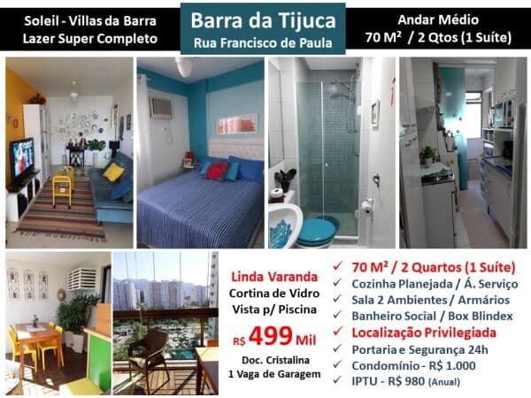 Apto Barra da Tijuca Curicica Soleil 70M²